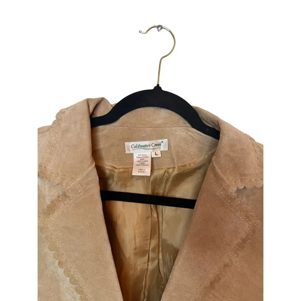Coldwater Creek Womens L Tan Suede Leather Scalloped Blazer Jacket Boho Western - Picture 8 of 8